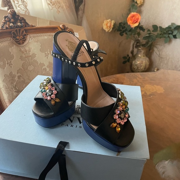 Lanvin Paris women’s platform wedges crystal embellished front sandals s… - Picture 7 of 16